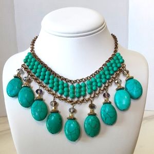 Western Vibe Baby Blue Simulated Turquoise Gold Tone Necklace
